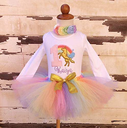 Amazon.com: Pastel Unicorn Rainbow 1st Birthday Tutu ...