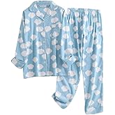 codcm Women's Cotton Pajama Set Floral Printed Long Sleeve Button Down Shirt and Pants Matching Set Sleepwear Cute Pj Set