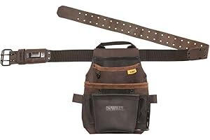 DEWALT Genuine Leather Tool Pouch & Tool Belt, 12 Pockets, Durable Design (DWST550115)