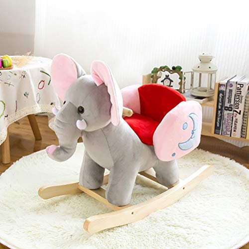 Peach Tree Rocking Horse Elephant Plush Rocker Horse Kids Ride On Toy Child Rocking Animal