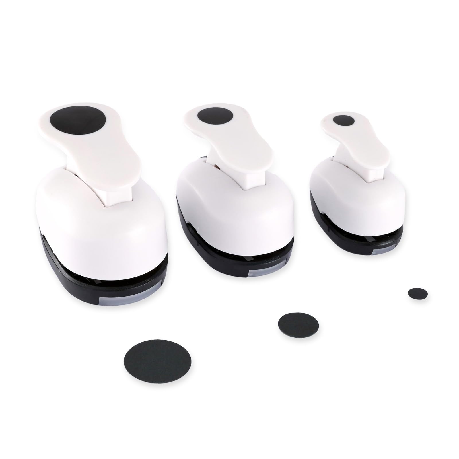 Paperfuel Circle Punch Set, Hole Punch, Hole Puncher for Crafts, Black White Look, 8, 16 and 25 mm, 3 Pieces, up to 220 GSM, for Papercraft, Scrapbook Accessories, Card Making Supplies, Gift Tags