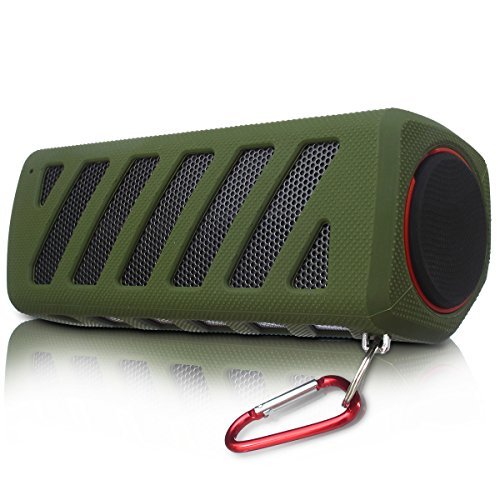 Sunshot Portable NFC Waterproof Super Bass Resonance Bluetooth Wireless Speaker With Power Bank Bluetooth CSR 4.0 Technology Compatible Outdoor Sport/ Climbing Stereo With Metal Snap Hook (Olive-green)