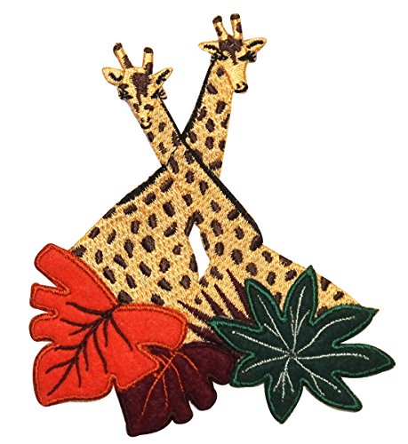 ID 0562 Pair Of Giraffes Patch Mates Love Animals Embroidered Iron On Applique