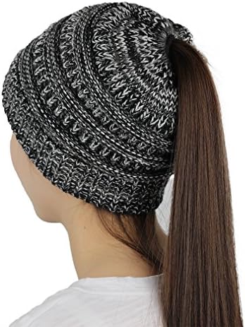 SVEN HOME Trendy Warm Chunky Soft Stretch Cable Knit Slouchy Beanie Skully Hat (Black/White)