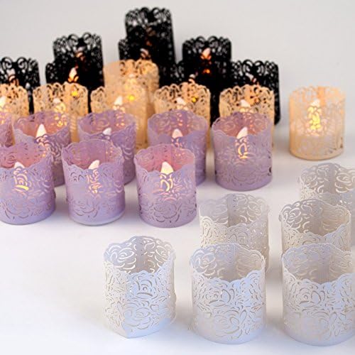 24 Flameless Tea Lights with 48 White Votive Wraps + Bonus 8 Ivory, 8 Black, 8 Blush Flickering LED Battery Powered Tealight Candles &amp; Paper Holders, Fun &amp; Economical Decor Lighting by Frux