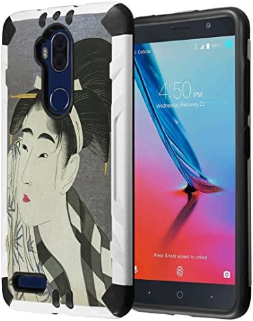 ZTE Blade Max 3 Case, ZTE Max Blue/Max XL Case, Capsule-Case Hybrid Silm Combat Case (White Black) for ZTE Blade Max 3 Z986 / ZTE Max Blue Z986DL / ZTE Max XL N9560 - (Ase O Fuku Onna)