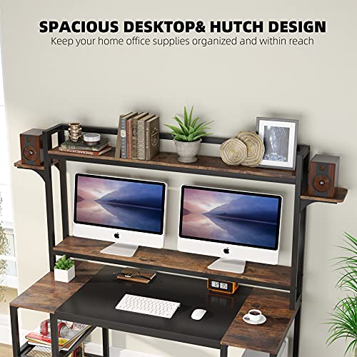 TIYASE Computer Desk with Hutch and Storage Shelves, 55 inch Home