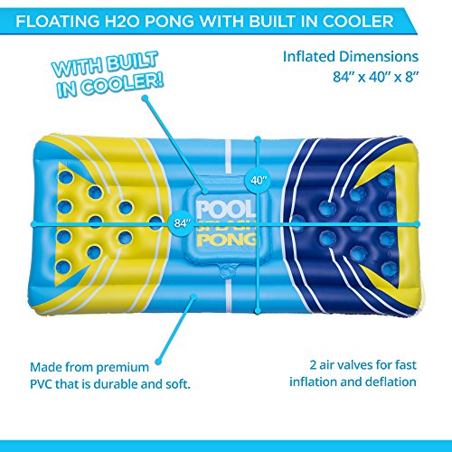 Inflatable Pool Beer Pong Set with Cooler - Floating Water Drinking Game - Adult, College Drink Games for Outdoor, Backyard, BBQ, Boating, and Lake Parties - Beirut Table Top Floats for Poolside Pong