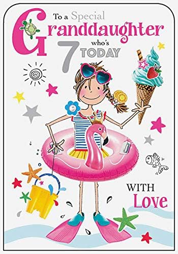 Jonny Javelin Granddaughter 7th Birthday Card (JJ-TW204) - Summer Fun - Pink, 15.7 x 23.5 cm
