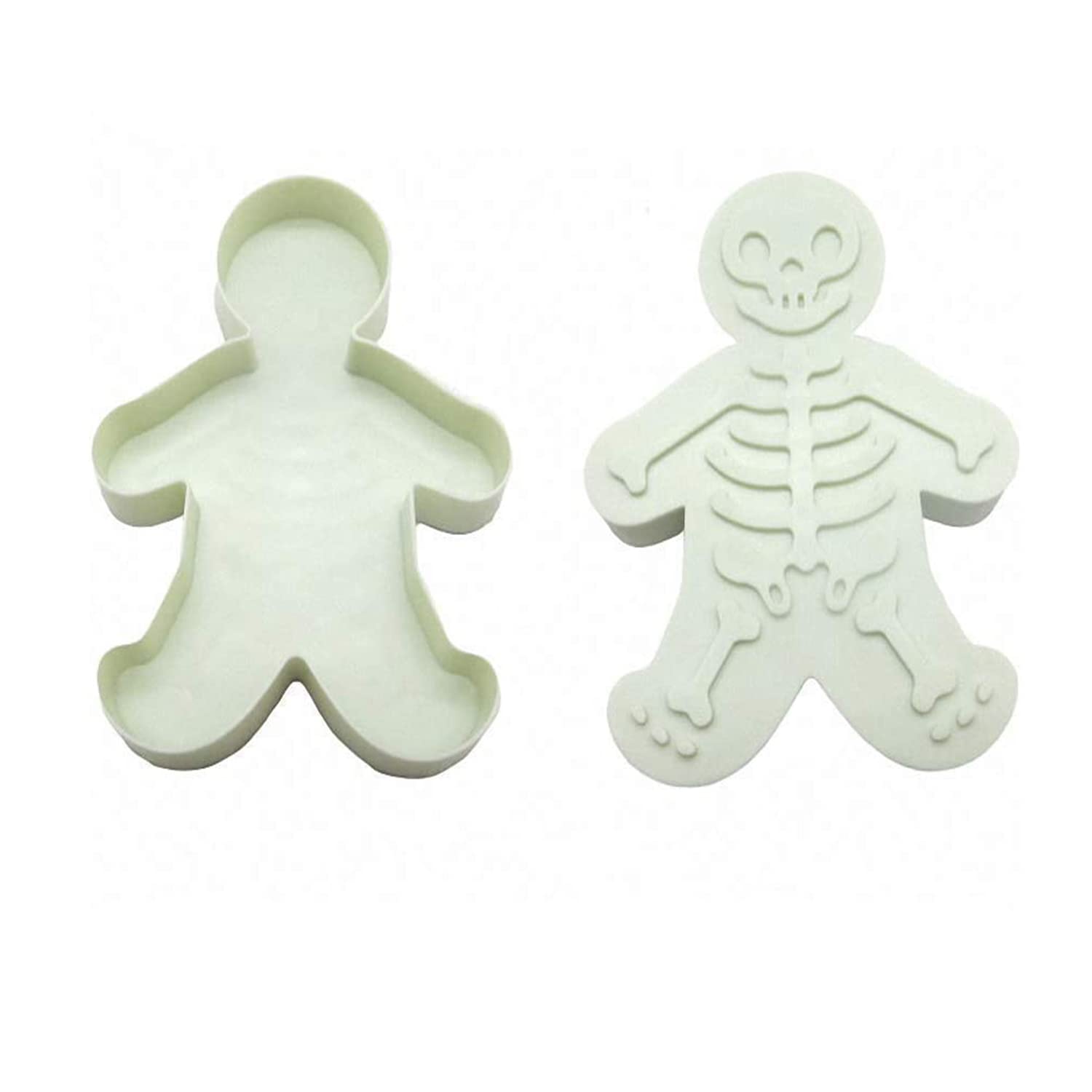 Fewo 2Pcs Skeleton Cookie Mold, Skull Cookies Stampers, SWEET SPIRITS Day of the Dead Cookie Cutter, Gingerdead Men Cookie Cutter, Halloween & Christmas Bakeware Supplies