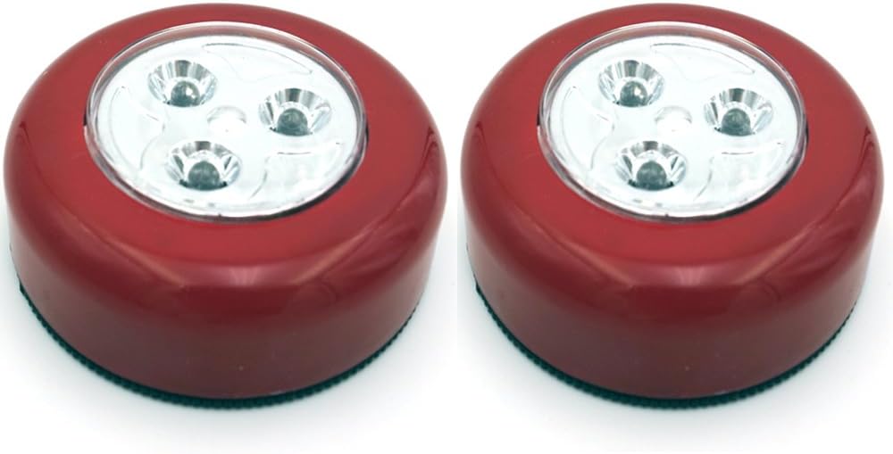 Crysto 2 Pack LED Battery Operated Stick-On Tap Light, MINI Under Cabinet Lighting, 3 LED Puck Light Bulbs, 3000K White, Wireless Night Light, Under Cabinet Lights(Red)