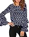 ZANZEA Women's Polka Dot Layered Ruffle Long Sleeve Crew Neck Elegant Tee Top Blouse Blue 1 US 10