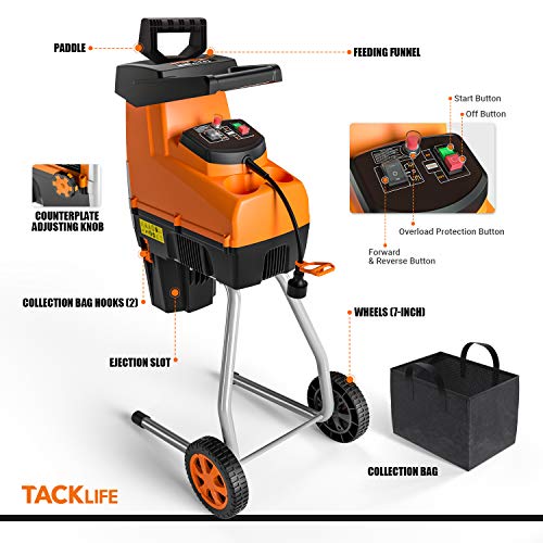 TACKLIFE Electric Wood Chipper, Garden Shredder, Silent Wood Shredder