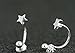 Wicary S925 Sterling Silver Star 2in1 Ear Jacket Barbell Stud Earring for Women Girls