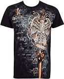 Sakkas Eagle Perched on a Sword Metallic Silver Embossed Cotton Mens T-Shirt