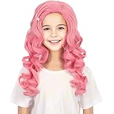 WildCos Long Curly Pink Hair Halloween Costume Cosplay Wig Anime Cartoon Costume Party Wig