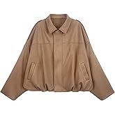 Skoinvb Womens Bomber Jacket Faux Suede Casual Cropped Pilot Coat Lapel Collar Causal Oversized Trendy Outwear