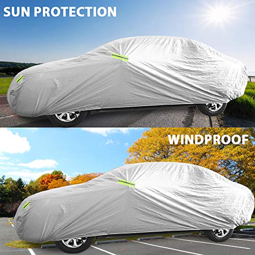 Acelane Car Covers Sedan Cover Outdoor Indoor Storage All Weather Vehicle Cover All Season UV Protection Waterproof Windproof Snowproof Dustproof Full Car Covers 6 Layers Universal Fit Up to 209''/244
