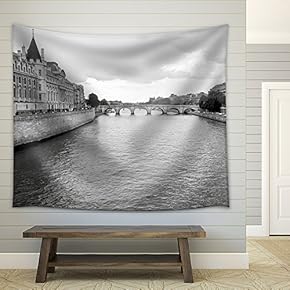 Seine River and Old Bridge in Paris - Fabric Wall Tapestry Home Decor - 51x60 inches