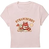SOLY HUX Women's Y2k Graphic Tees Short Sleeve Letter Strawberry Print T Shirt Summer Crop Tops