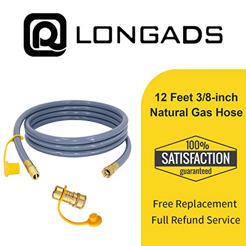12 ft 3/8 inch Natural Gas Hose with Quick Connect, Propane Gas Grill Hose for Fire Pit, Patio