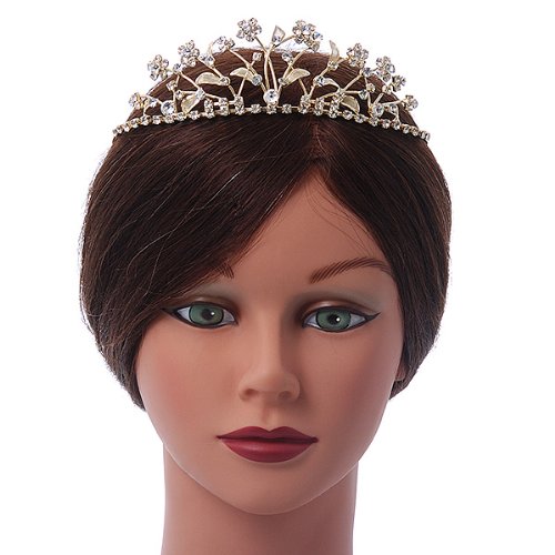 Delicate Bridal/ Wedding/ Prom Gold Plated Austrian Crystal Floral Tiara