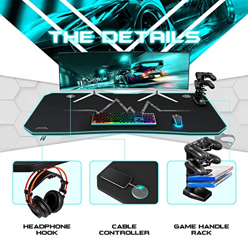 Furmax 55 Inch Gaming Desk T-Shaped PC Computer Table with Carbon Fibre Surface Free Mouse Pad Home Office Desk Gamer… - Image 3