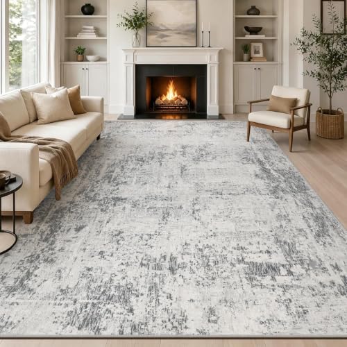 Capslpad Grau Abstrakt Teppich Wohnzimmer 240x340cm rutschfest Kurzflor Kunstwolle Schlafzimmer Teppich Waschbar Minimalistisch Bettvorleger Teppiche