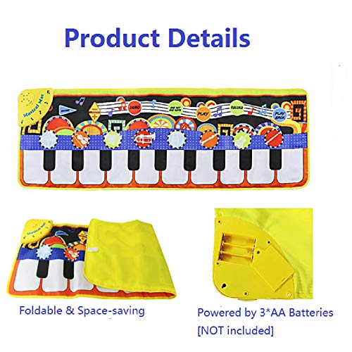KAREZONINE Piano Mat, Kids Keyboard Mat Playmat Education Toy Birthday Christmas Easter Day Gift for Kids Boys Girls
