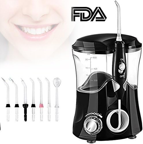 Fxexblin Water Flosser Professional Oral Irrigator with 10 Pressure IPX7 Waterproof 600ML Removal Water Tank 7 Nozzles Oral Dental Flosser (Black)
