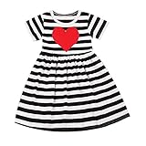 Baby Girls Kids Black White Striped Short Sleeve Cotton Dress One Piece