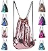 String Gym Sport Bag, Mermaid Sequin Drawstring Backpack Glittering Outdoor Shoulder Bag Reversible Glitter Bling Shining Bag with Pockets Pink Gold