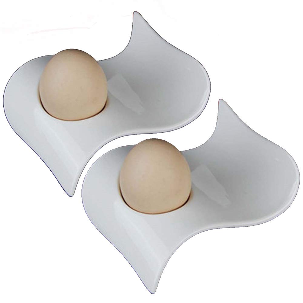 TAMUME Wave-Style White Porcelain Egg Cup Set of 2 Egg Holders, Ceramic Egg Stand Breakfast Set of 2 (Wave 2)