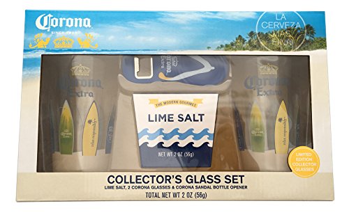 Corona Collectors Beer Glass Limited Edition Collectors Gift Set with Sandal Bottle Opener and Lime Salt