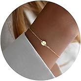 18K Gold Plated Stainless Steel Initial Bracelet Personalized Letter Charm Bracelet Small Dainty Disc Monogram Name Bracelet for Women