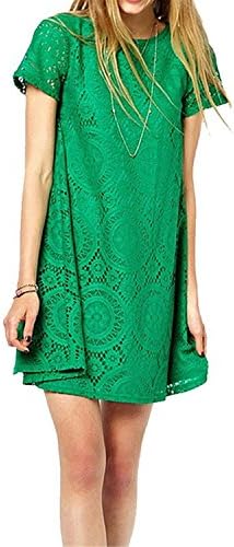 Summer Lace Print Dress Sundress Loose O Neck Short Sleeve Hollow Out Slim Beach Sundress