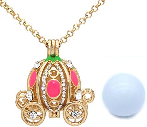 Crystal Pumpkin Carriage Pendant Necklace Aromatherapy Essential Oil Diffuser Locket Jewelry 7 Pompons