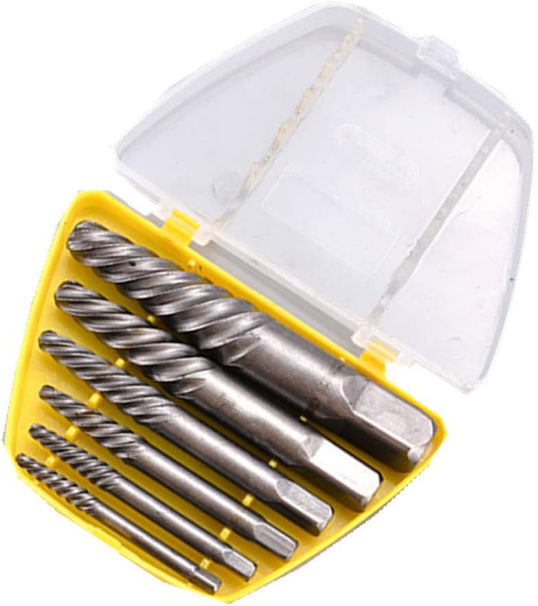 DFSX 6 Piece Screw Extractor Broken Tube Broken Tap Bolt Removal Tool Broken and Wire Extractor Stripper Manual Screw Remover Damaged Screw Extractor Kit (Coarse teeth)