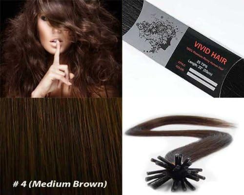 Vivid Hair 200 Strands Micro Ring Links Locks Beads Straight Keratin Stick I Tip Human Hair Extensions Color #4 Medium Brown