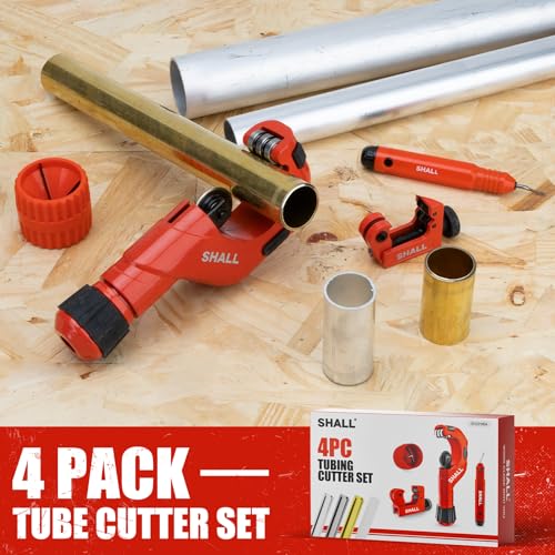 SHALL 4PC Tubing Cutter Set，Heavy-Duty Pipe Cutter Ø 6-50mm, mini Cutter Ø 3-22mm, with 2 deburring Tools, Suitable for PVC/Aluminum/Copper