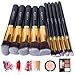 BEAKEY Makeup Brush Set, Premium Synthetic Kabuki Foundation Face Powder Blush Eyeshadow Makeup Brush Kit with Blender Sponge and Brush Cleaner (10+2pcs, GOLDEN-BLACK)