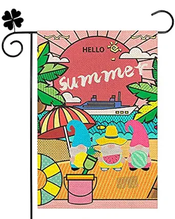 Swooflia Hello Summer Gnome Garden Flag 12x18 Inch Double Sided Vertical Burlap Yard Outdoor Decoration HSGM101-12