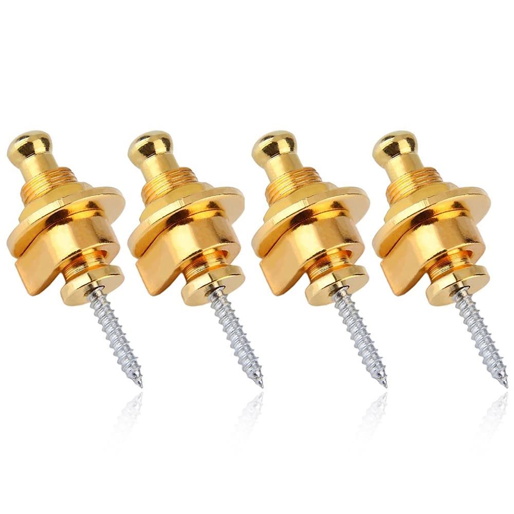 Mesee 4Pieces Guitar Strap Locks, Security Quick Release Straplock Bass Strap Lock Buttons Strap-locks Retainer Replacement Parts for Electric Acoustic Guitars, Ukulele, U-Bass, Banjo Strap (Gold)