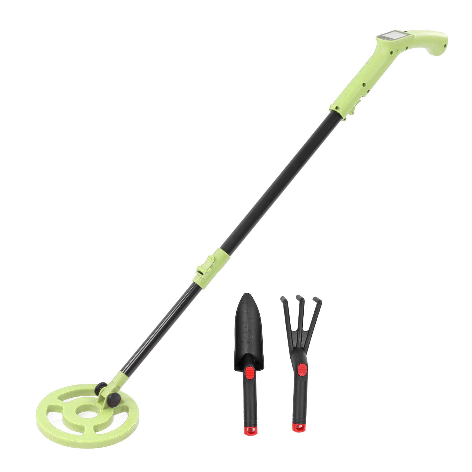 Kids Metal Detector, Adjustable Stem Metal Detector for Adults, 3KHz 270mW High Accuracy Professional Gold Detector with Waterproof Coil, for Detecting Coin Beach Treasures (Green Detector Rake