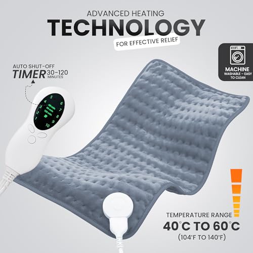 BIVATU Electric Heating Pad – 6 Temperature Levels, Auto Shut-Off, 87-Inch Power Cord, Machine Washable – Pain Relief for Back, Neck, Shoulders, Abdomen, and Period Cramps