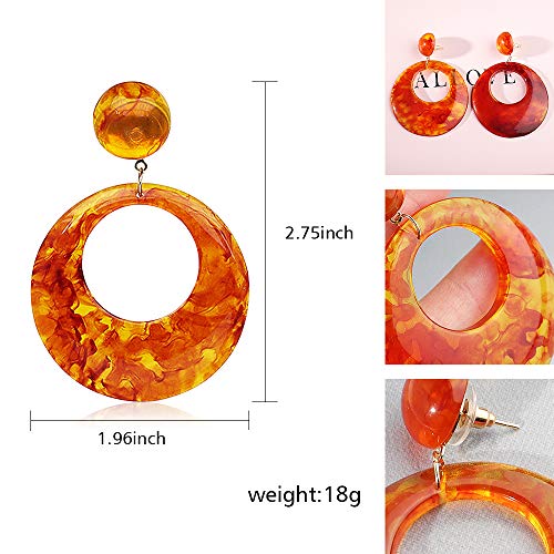 Acrylic Earrings for Women Drop Dangle Leaf Earrings Resin Minimalist Bohemian Statement Jewelry (Hoop-Flame color)