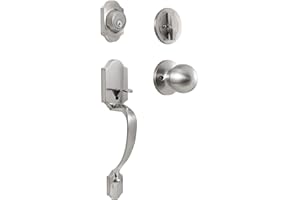NeuType Front Door Handle, Front Door Lock Set, Door Handle Sets with Single Cylinder Deadbolt and Door Knob, Entrance Handle Set with Lock, Reversible for Right & Left Handed, Satin Nickel