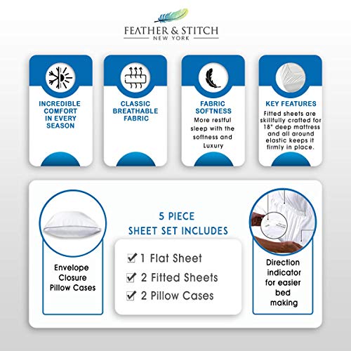 Feather-Stitch-500-Thread-Count-100-Cotton-Stripe-Sheets-Set-with-2-Twin-XL-Fitted1-King-Flat-2-King-Pillow-Cases-Soft-Sateen-Weave-Deep-Pocket-Hotel-Collection-White-Split-King