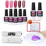 CLAVUZ Gel Nail Polish Set Soak Off Neon Nail Lacquer 5pcs 9W Nail Lamp with Top Base Coat Nail Art Manicure Pedicure 10pcs Remover Wipes Gift Kit