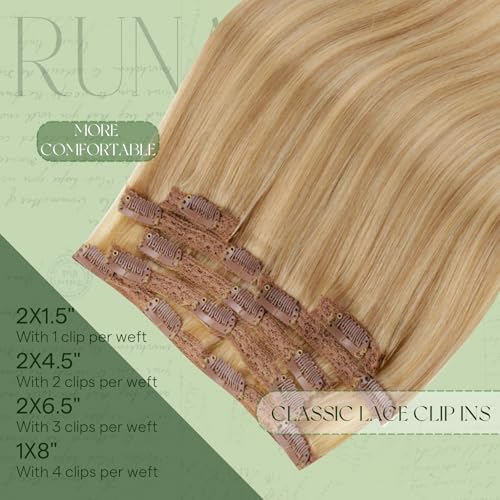 RUNATURE Clip in Extensions Natural Dark Blonde with Light Blonde Straight Hair Extension with Clip in Extensions Natural Hair with Clips 20 Inch/50 cm 7 Pieces 120g #16P24